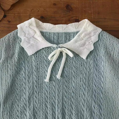 -キッズトップス ニット 半袖ブラウス 襟付きカットソー ブルーグレー【mh0006484】 - mamahalo shop - 半袖シャツ・ブラウス -  べビー服 - 子供服 - 男の子 - 女の子