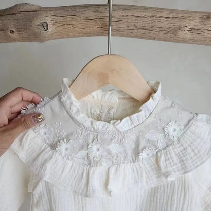 -ベビーロンパース 長袖ボディスーツ レースフリルパッチワーク ベージュ/ピンク/2カラー - mamahalo shop - 長袖ロンパース -  べビー服 - 子供服 - 男の子 - 女の子