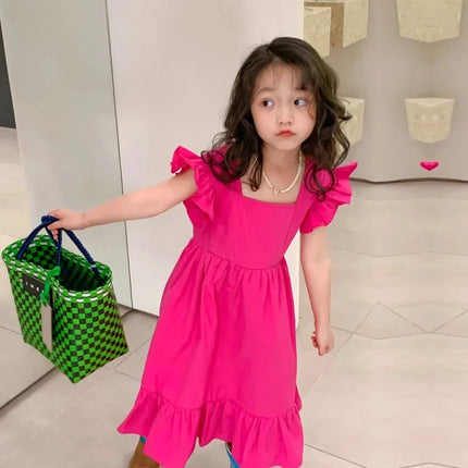 ☺︎ キッズワンピース ショルダーフリル バックオープン サマードレス 2カラー - mamahalo shop - 半袖ワンピース -  べビー服 - 子供服 - 男の子 - 女の子