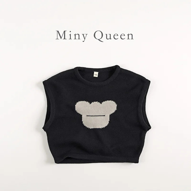 -キッズトップス/パンツ ベアくまニットベスト/ニットハーフパンツ - mamahalo shop - ノースリーブセットアップ -  べビー服 - 子供服 - 男の子 - 女の子