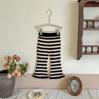 -キッズパンツ 太リブニットフレアレギンスパンツ 無地/ボーダー 3カラー - mamahalo shop - レギンスパンツ -  べビー服 - 子供服 - 男の子 - 女の子