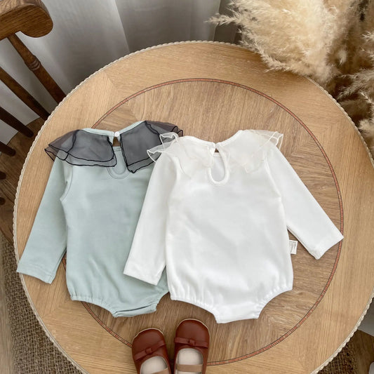 -ベビーロンパース 長袖ボディスーツ フリルチュチュ襟 2カラー【mh0006348】 - mamahalo shop - 長袖ロンパース -  べビー服 - 子供服 - 男の子 - 女の子