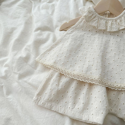 -ベビーセットアップ 2点セット ノースリーブチュニックブラウス+ショートパンツ 刺繍レース - mamahalo shop - ノースリーブセットアップ -  べビー服 - 子供服 - 男の子 - 女の子