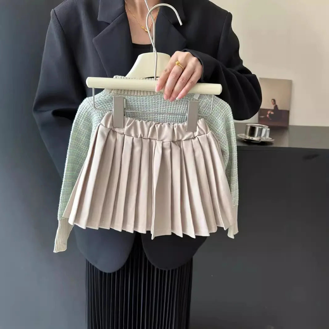 -キッズトップス/スカート ジャガードニットチェックバイカラー長袖セーター/プリーツミニスカート【mh0007376】 - mamahalo shop - 長袖セットアップ -  べビー服 - 子供服 - 男の子 - 女の子