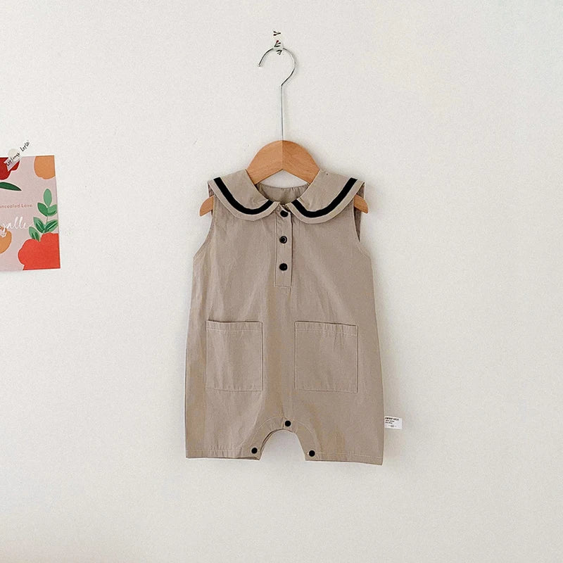 -ベビー セーラー カラー ノースリーブ ジャンプスーツ - mamahalo shop - ノースリーブジャンプスーツ -  べビー服 - 子供服 - 男の子 - 女の子