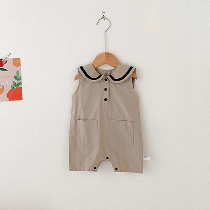 -ベビー セーラー カラー ノースリーブ ジャンプスーツ - mamahalo shop - ノースリーブジャンプスーツ -  べビー服 - 子供服 - 男の子 - 女の子