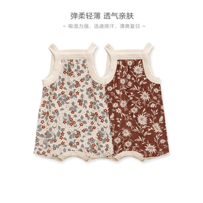 -ベビーロンパース キャミソールジャンプスーツ フラワー花柄プリント【mh0005720】 - mamahalo shop - ノースリーブロンパース -  べビー服 - 子供服 - 男の子 - 女の子