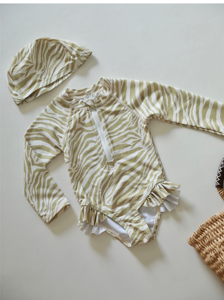 -キッズ 水着 フラワー 花柄 長袖 ワンピース ビキニ セパレート 帽子 セット ラッシュガード スイムウェア 10スタイル ガールズ【mh0002217】 - mamahalo shop - ベビー用水着 -  べビー服 - 子供服 - 男の子 - 女の子