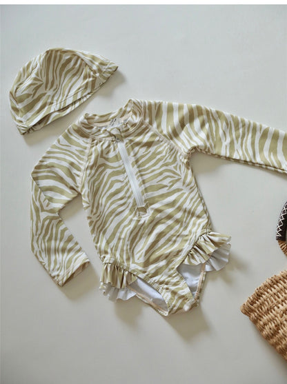 -キッズ 水着 フラワー 花柄 長袖 ワンピース ビキニ セパレート 帽子 セット ラッシュガード スイムウェア 10スタイル ガールズ【mh0002217】 - mamahalo shop - ベビー用水着 -  べビー服 - 子供服 - 男の子 - 女の子