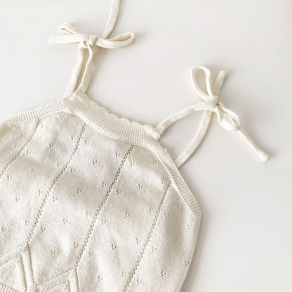 -ベビー キッズ レースニット セットアップ キャミソール トップス フリル ブルマパンツ ショートパンツ ベージュ イエローグリーン ガールズ - mamahalo shop - ノースリーブセットアップ -  べビー服 - 子供服 - 男の子 - 女の子