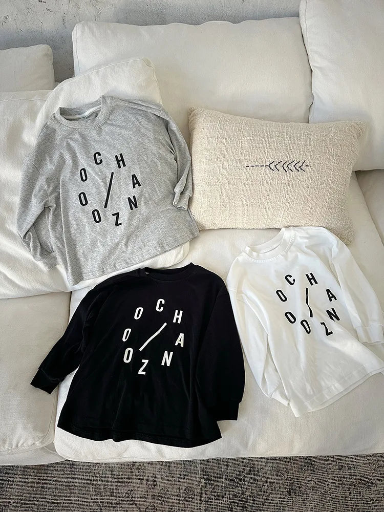 -キッズトップス レターロゴプリント長袖Tシャツ 3カラー - mamahalo shop - 長袖Tシャツ -  べビー服 - 子供服 - 男の子 - 女の子