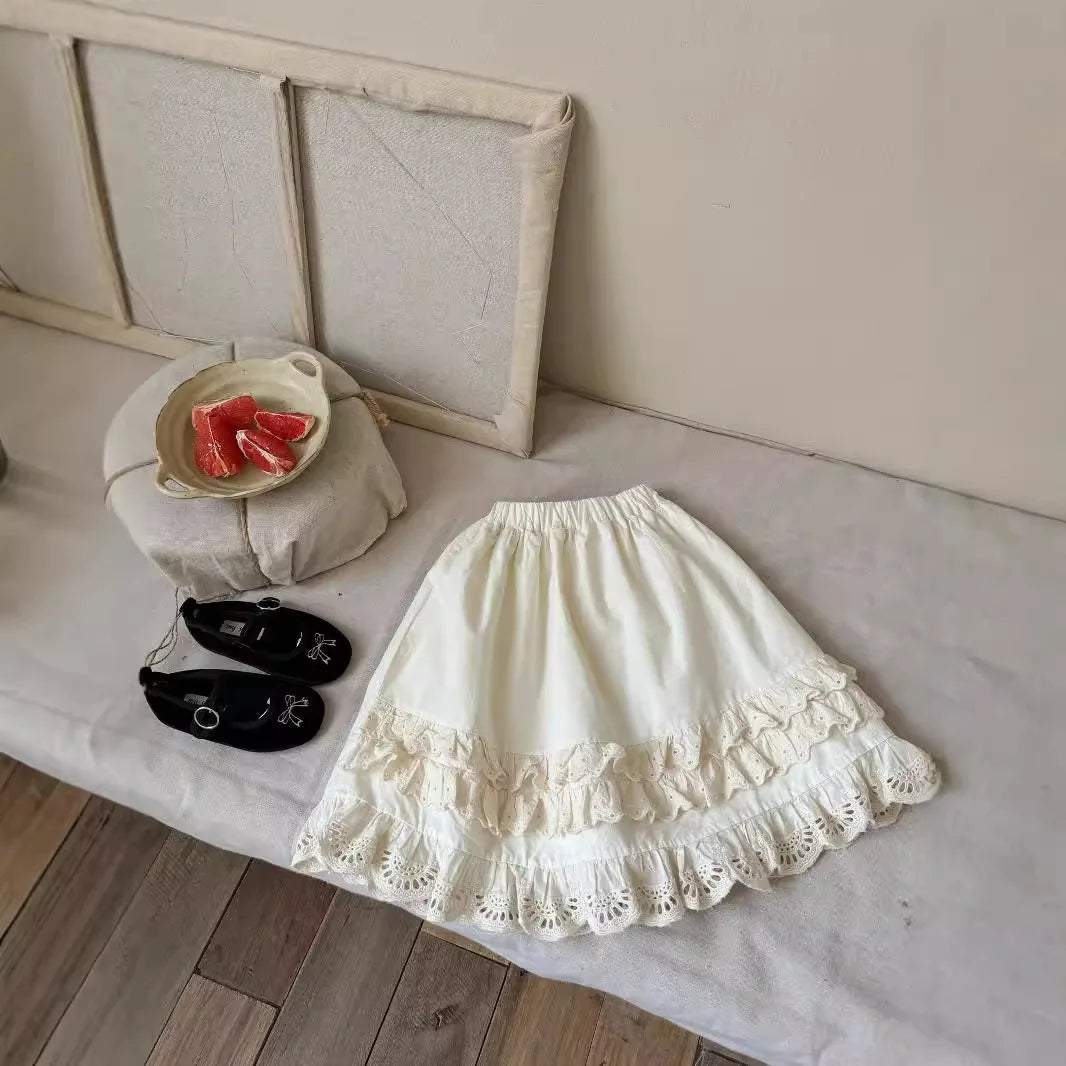 -キッズスカート レースフリルロングスカート ベージュ【mh0007160】 - mamahalo shop - スカート -  べビー服 - 子供服 - 男の子 - 女の子