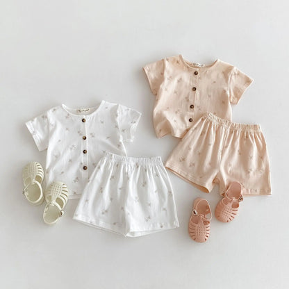 -キッズパジャマ 半袖パジャマセット トップス+パンツ フラワー小花柄プリント 2カラー【mh0006044】 - mamahalo shop - 半袖パジャマ -  べビー服 - 子供服 - 男の子 - 女の子