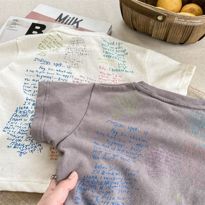 -キッズ くま ベア カラフル プリント 半袖 Tシャツ ベージュ グレー ユニセックス - mamahalo shop - 半袖Tシャツ -  べビー服 - 子供服 - 男の子 - 女の子