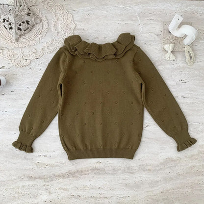 -キッズ 長袖カットソー ニット ダブルフリルカラー セーター トップス 4カラー ガールズ 女の子 子供服 - mamahalo shop - ニット・セーター -  べビー服 - 子供服 - 男の子 - 女の子