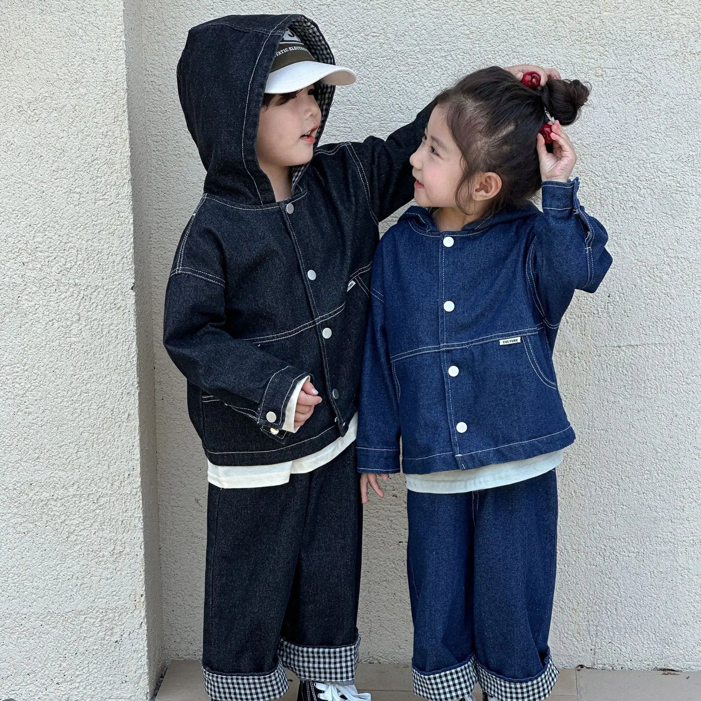 -キッズアウター フーディデニムジャケットコート 2カラー【mh0007120】 - mamahalo shop - ショートコート・ジャケット・ジャンパー -  べビー服 - 子供服 - 男の子 - 女の子