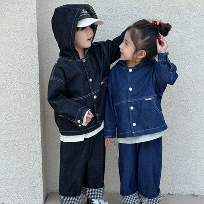 -キッズアウター フーディデニムジャケットコート 2カラー【mh0007120】 - mamahalo shop - ショートコート・ジャケット・ジャンパー -  べビー服 - 子供服 - 男の子 - 女の子