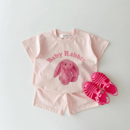 ☺︎ ベビーキッズセットアップ 2点セット 半袖プリントTシャツ+ショートパンツ ベアくまラビットぬいぐるみアニマル - mamahalo shop - 半袖セットアップ -  べビー服 - 子供服 - 男の子 - 女の子