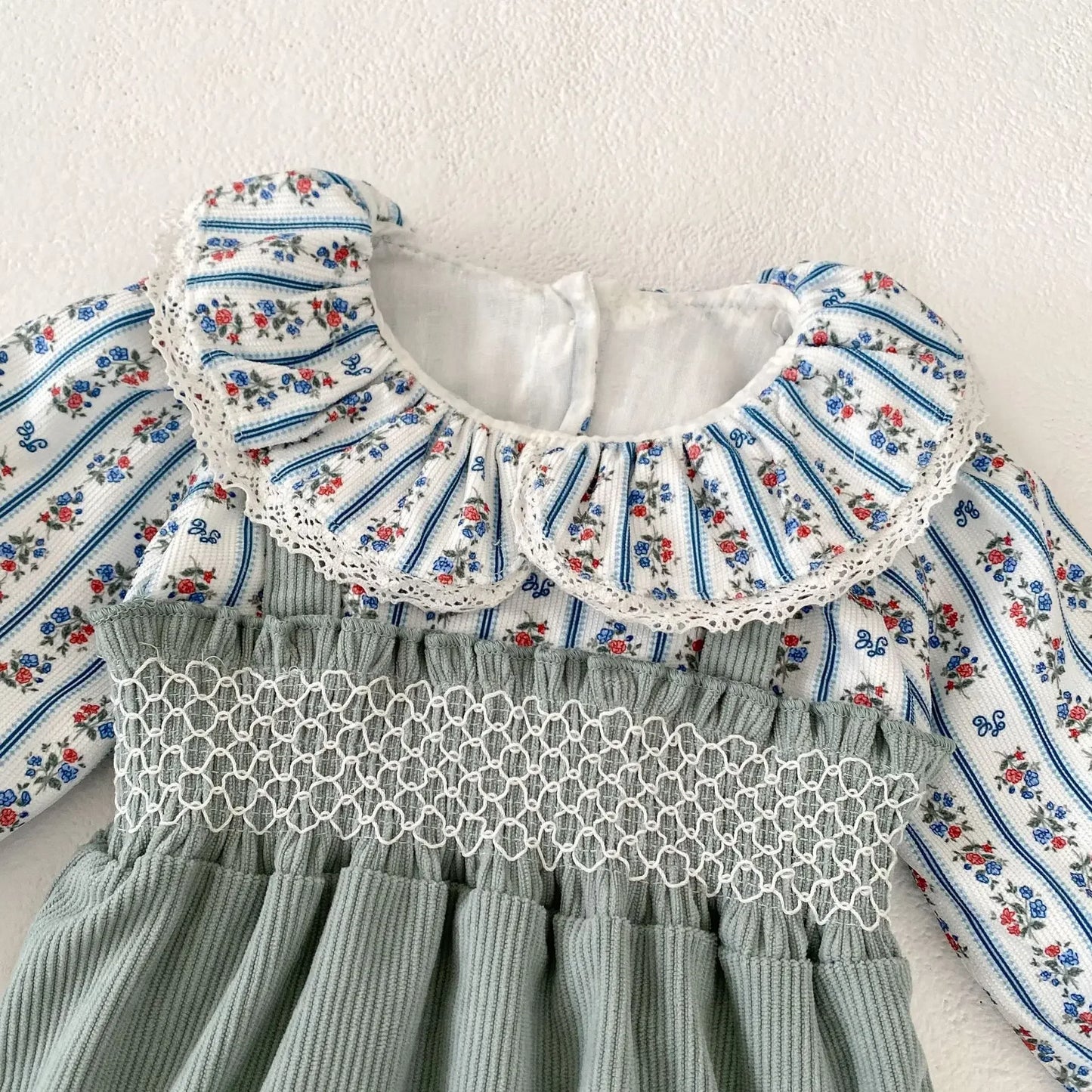 -ベビーロンパース フラワープリントブラウスドッキングサスペンダーボディスーツ - mamahalo shop - 長袖ロンパース -  べビー服 - 子供服 - 男の子 - 女の子