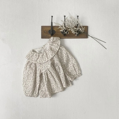 -ベビートップス フラワー小花柄プリントサークルフリル襟長袖パフスリーブチュニックブラウス 3カラー - mamahalo shop - 長袖シャツ・ブラウス -  べビー服 - 子供服 - 男の子 - 女の子