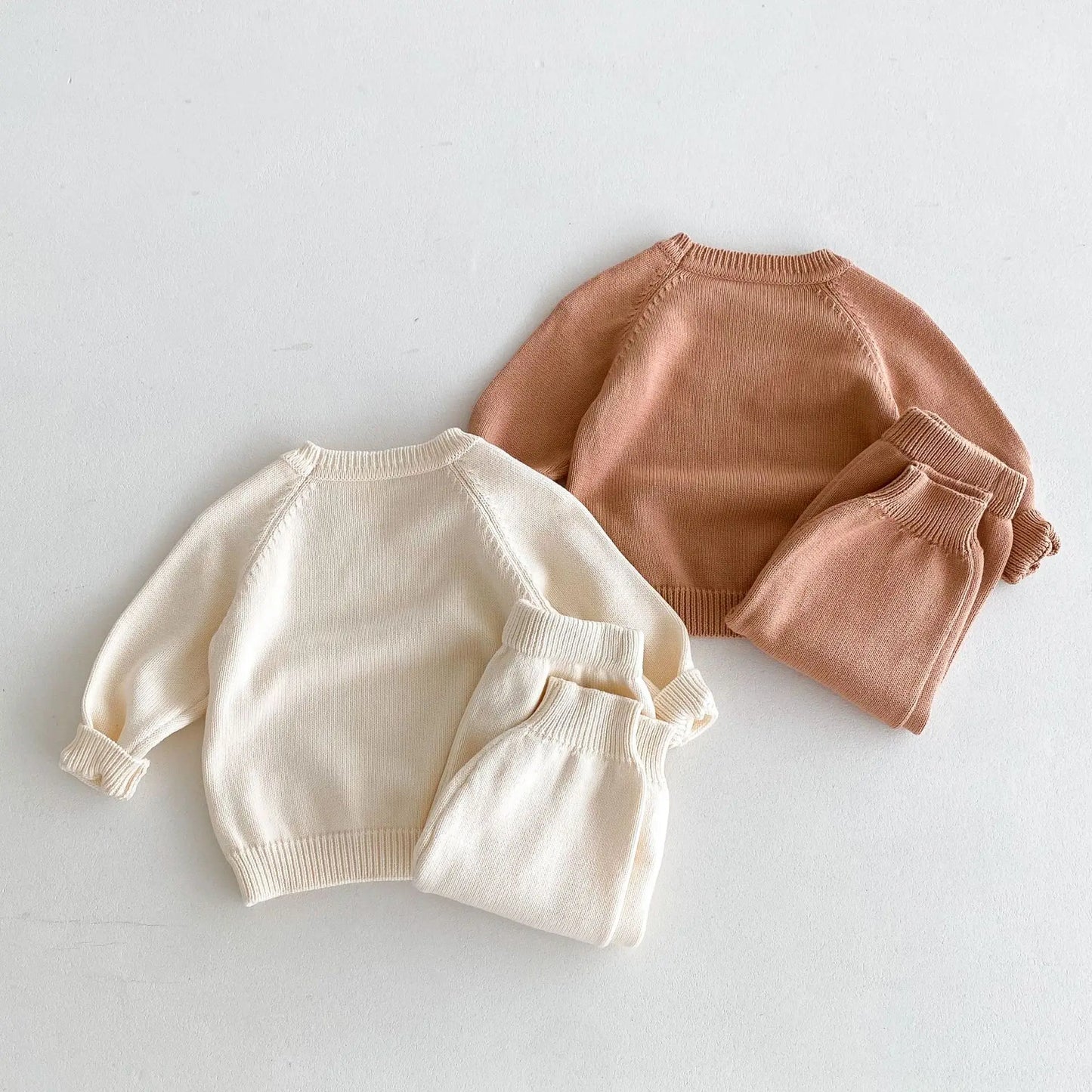 -キッズトップス/パンツ ニット 長袖セーター/ニットロングパンツ シンプルベーシック 2カラー - mamahalo shop - 長袖セットアップ -  べビー服 - 子供服 - 男の子 - 女の子