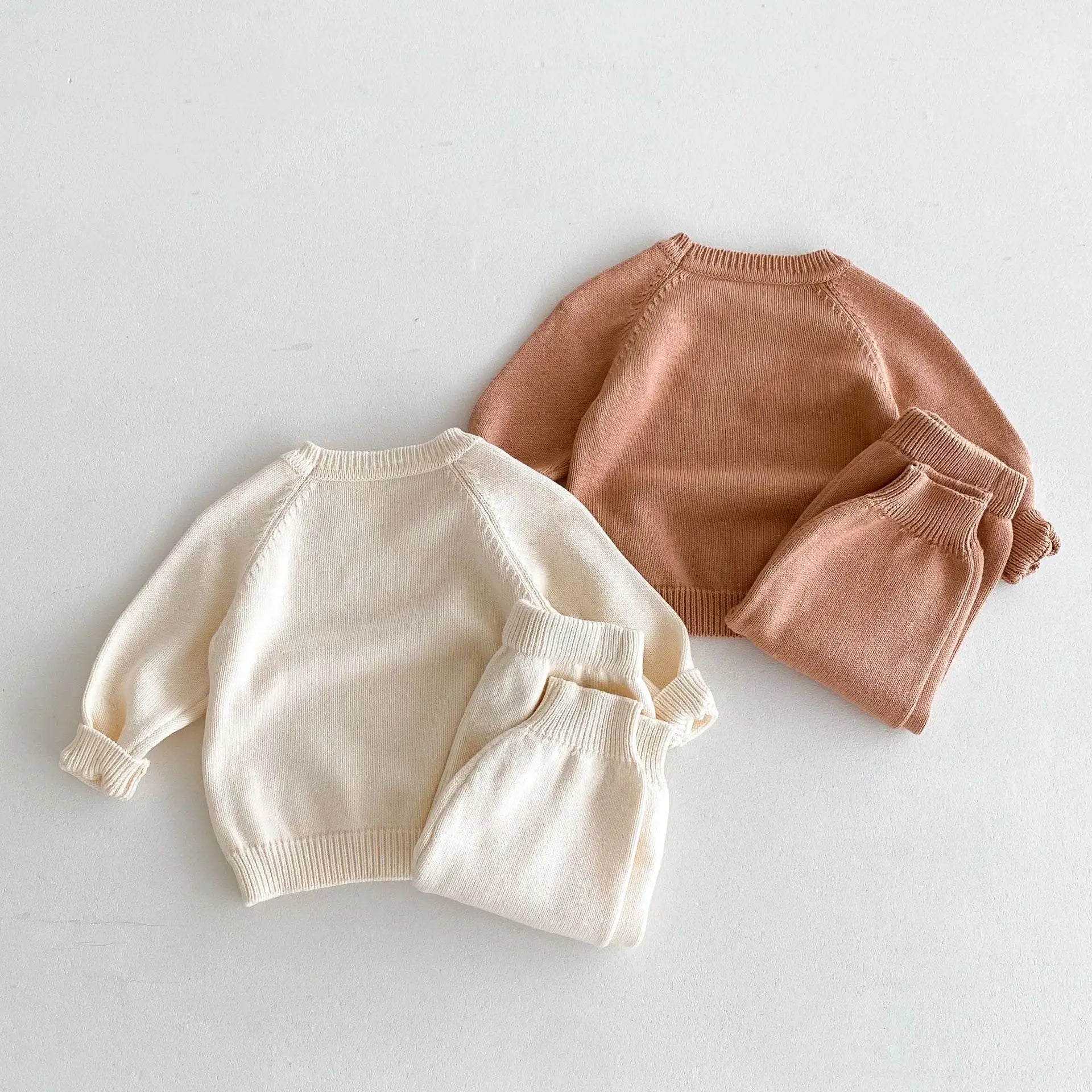 -キッズトップス/パンツ ニット 長袖セーター/ニットロングパンツ シンプルベーシック 2カラー - mamahalo shop - 長袖セットアップ -  べビー服 - 子供服 - 男の子 - 女の子
