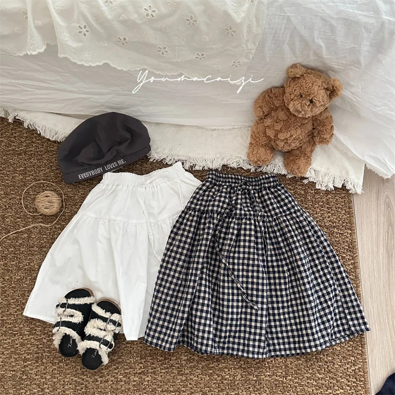 -キッズスカート チェック/無地ミモレ丈Aラインスカート 2カラー【mh-0006770】 - mamahalo shop - スカート -  べビー服 - 子供服 - 男の子 - 女の子