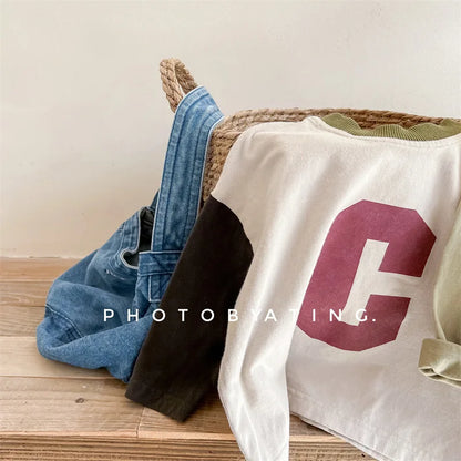 -キッズトップス 長袖Tシャツ パッチワーク レターロゴプリント 2カラー - mamahalo shop - 長袖Tシャツ -  べビー服 - 子供服 - 男の子 - 女の子