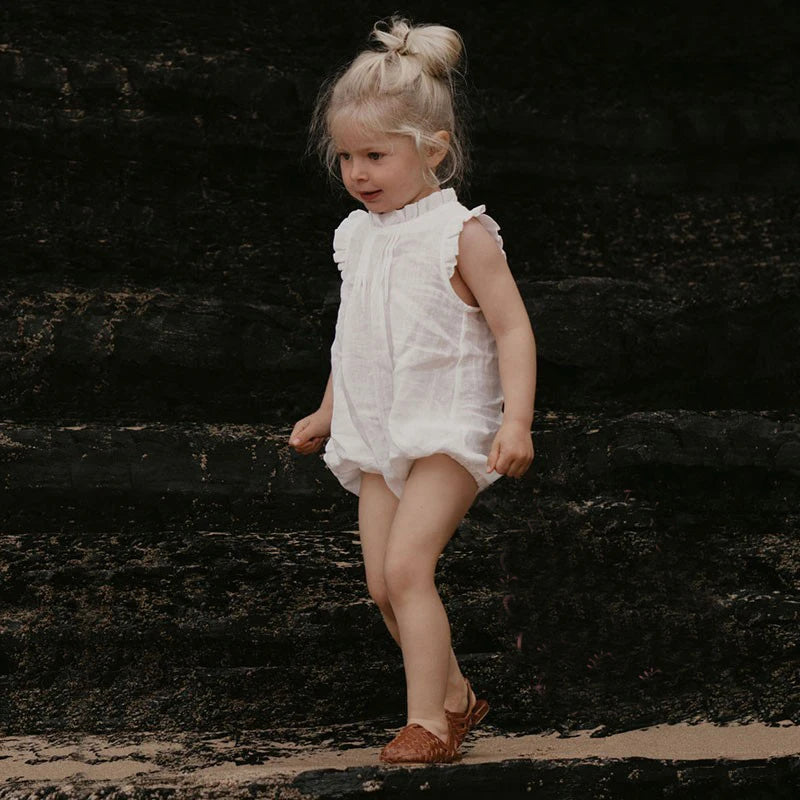 -☺︎ ベビーロンパース コットンリネン フリルカラー ノースリーブボディスーツ 4カラー - mamahalo shop - ノースリーブロンパース -  べビー服 - 子供服 - 男の子 - 女の子