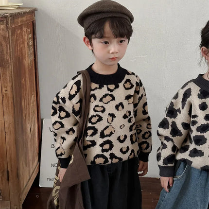 キッズトップス ニットセーター レオパード ヒョウ柄 プルオーバー - mamahalo shop - ニット・セーター - ベビー服 - 子供服 - 男の子 - 女の子