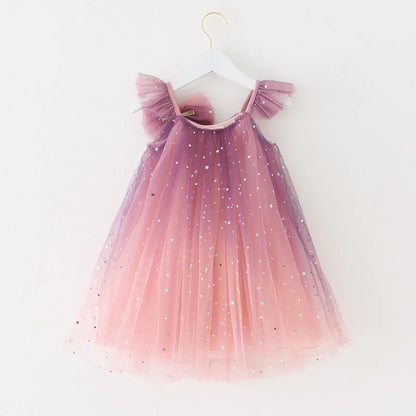 -キッズワンピース チュチュ チュール フリルショルダー サマードレス パーティドレス スパンコール リボン 3カラー【mh0005777】 - mamahalo shop - ノースリーブワンピース -  べビー服 - 子供服 - 男の子 - 女の子