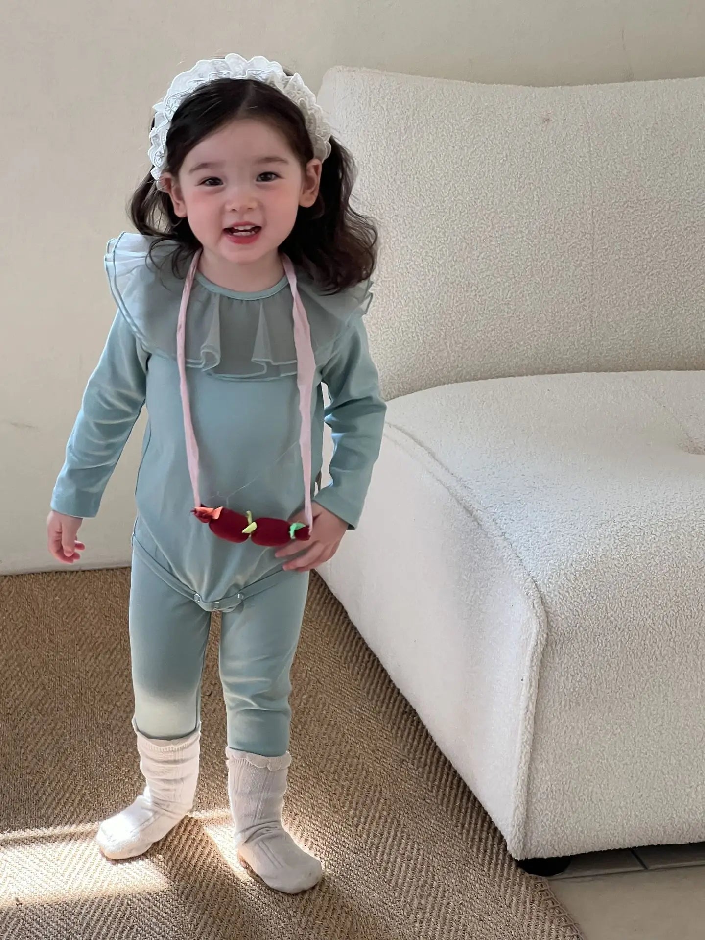 -ベビーセットアップ 2点セット シフォンサークル襟長袖ロンパース+レギンスパンツ 3カラー - mamahalo shop - ロンパースセットアップ -  べビー服 - 子供服 - 男の子 - 女の子