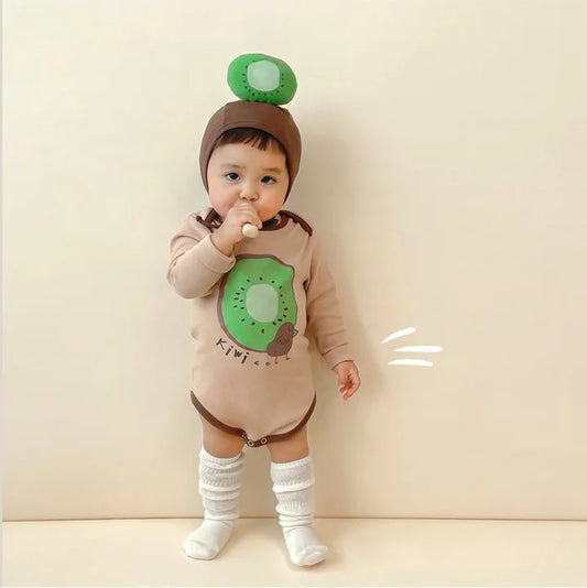 -ベビーロンパース 帽子セット キウイ 長袖ボディスーツ コスチューム【mh0004644】 - mamahalo shop - 長袖ロンパース -  べビー服 - 子供服 - 男の子 - 女の子