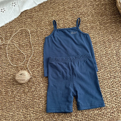 -キッズセットアップ 2点セット キャミソール+ショートレギンスパンツ レターロゴワンポイント 3カラー【mh0005306】 - mamahalo shop - ノースリーブセットアップ -  べビー服 - 子供服 - 男の子 - 女の子