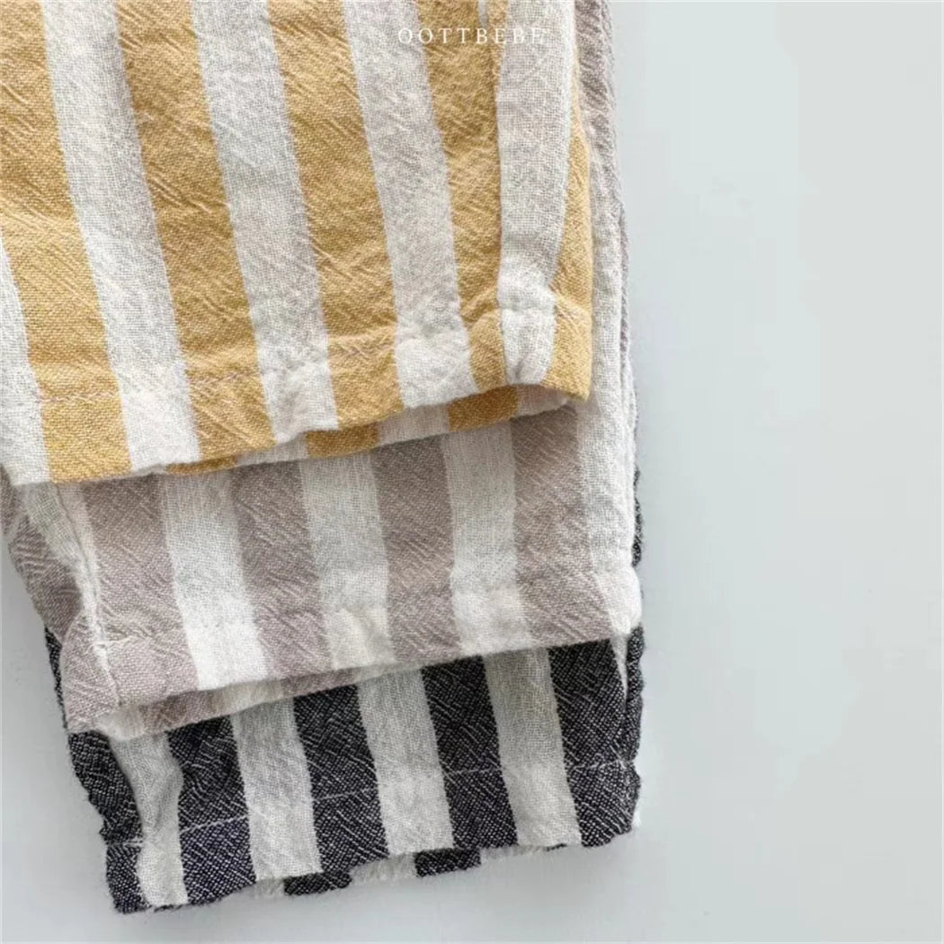 -☺︎ キッズパンツ コットンリネン ストライプ ルーズロングパンツ 4カラー - mamahalo shop - ロングパンツ・スウェットパンツ -  べビー服 - 子供服 - 男の子 - 女の子