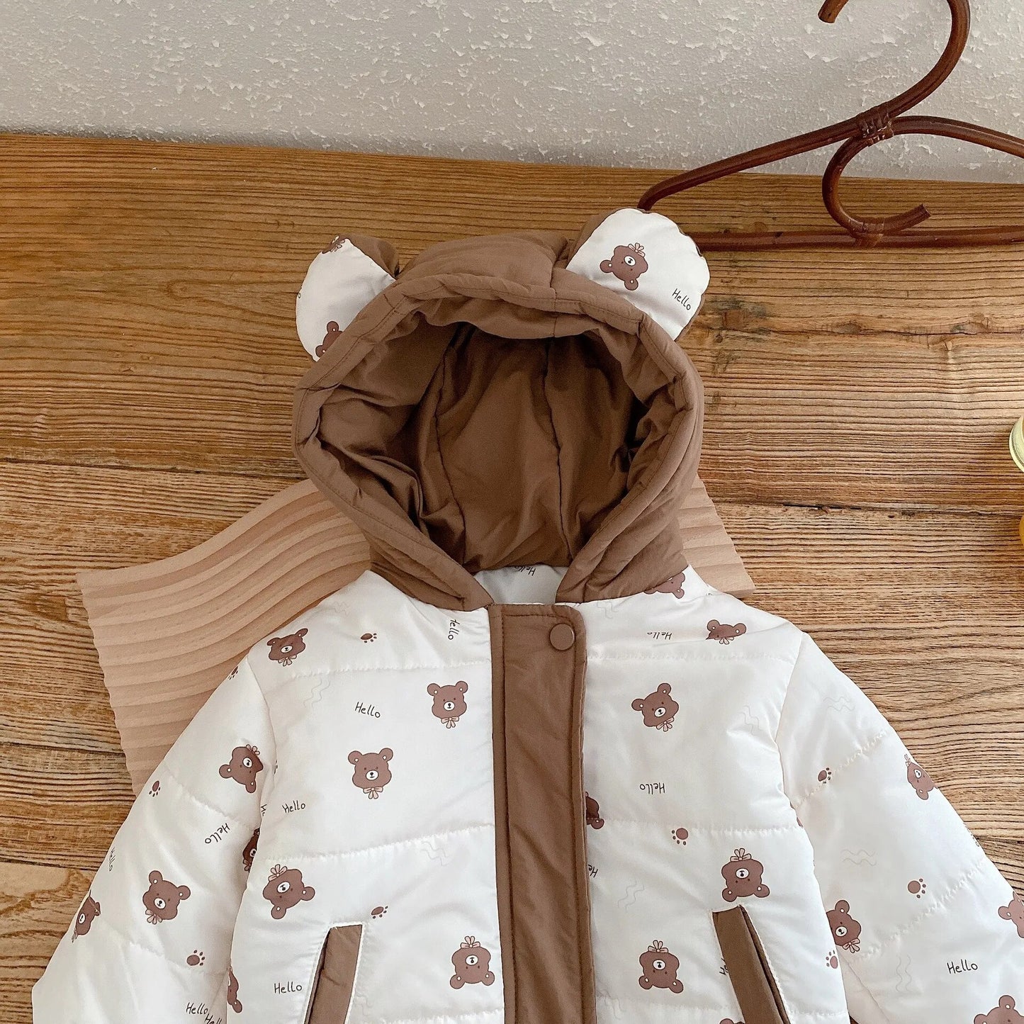 -キッズ ショートジャケット アウター コート くま耳フーディ フード付き ベージュ ブラウン ユニセックス 男の子 女の子 子供服 - mamahalo shop - ショートコート・ジャケット・ジャンパー -  べビー服 - 子供服 - 男の子 - 女の子