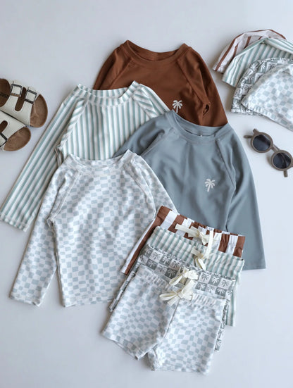 -キッズ水着 セパレートセット 長袖トップス+ショートパンツ ボーイズ ラッシュガード スイムウェア【mh0006163】 - mamahalo shop - ベビー用水着 -  べビー服 - 子供服 - 男の子 - 女の子