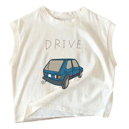 ☺︎ キッズトップス ノースリーブTシャツ クラッシックカー レトロカー 車プリント 2カラー - mamahalo shop - タンクトップ・キャミソール・ノースリーブトップス -  べビー服 - 子供服 - 男の子 - 女の子