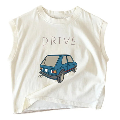 -キッズトップス ノースリーブTシャツ クラッシックカー レトロカー 車プリント 2カラー【mh0005842】 - mamahalo shop - タンクトップ・キャミソール・ノースリーブトップス -  べビー服 - 子供服 - 男の子 - 女の子