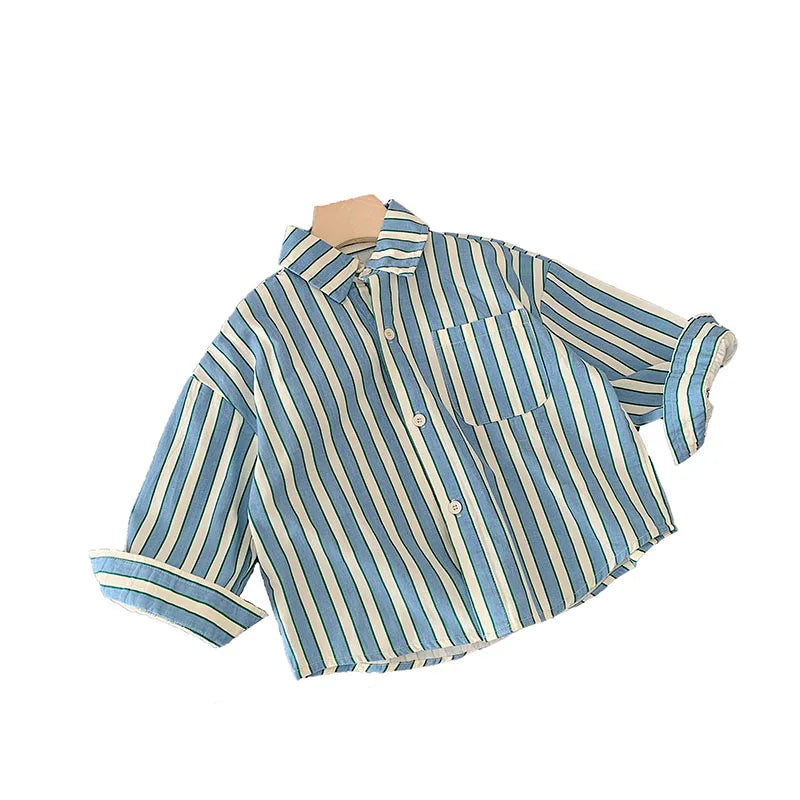 -キッズトップス 長袖シャツ ブラウス ストライプ柄 ピンク/ブルー/2カラー - mamahalo shop - 長袖シャツ・ブラウス -  べビー服 - 子供服 - 男の子 - 女の子