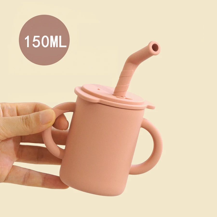 -☺︎ ベビーマグ ストローマグ ハンドル 持ち手付き 象エレファント シリコンカップ - mamahalo shop - ベビーキッズ食器 -  べビー服 - 子供服 - 男の子 - 女の子