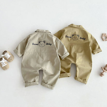 -ベビージャンプスーツ バックプリント長袖シャツつなぎ 2カラー - mamahalo shop - 長袖ジャンプスーツ -  べビー服 - 子供服 - 男の子 - 女の子