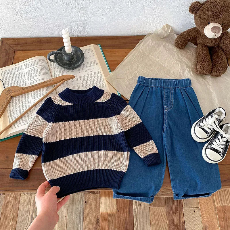 -キッズトップス ニットセーター ボーダー 2カラー【mh0006140】 - mamahalo shop - ニット・セーター -  べビー服 - 子供服 - 男の子 - 女の子