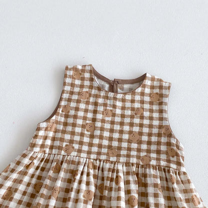 -ベビーセットアップ 2点セット/ワンピース 半袖Tシャツ+ショートパンツ/ノースリーブワンピース ベアくまチェック リンクコーデ 兄弟姉妹 お揃いコーデ【mh0006269】 - mamahalo shop - 半袖セットアップ -  べビー服 - 子供服 - 男の子 - 女の子