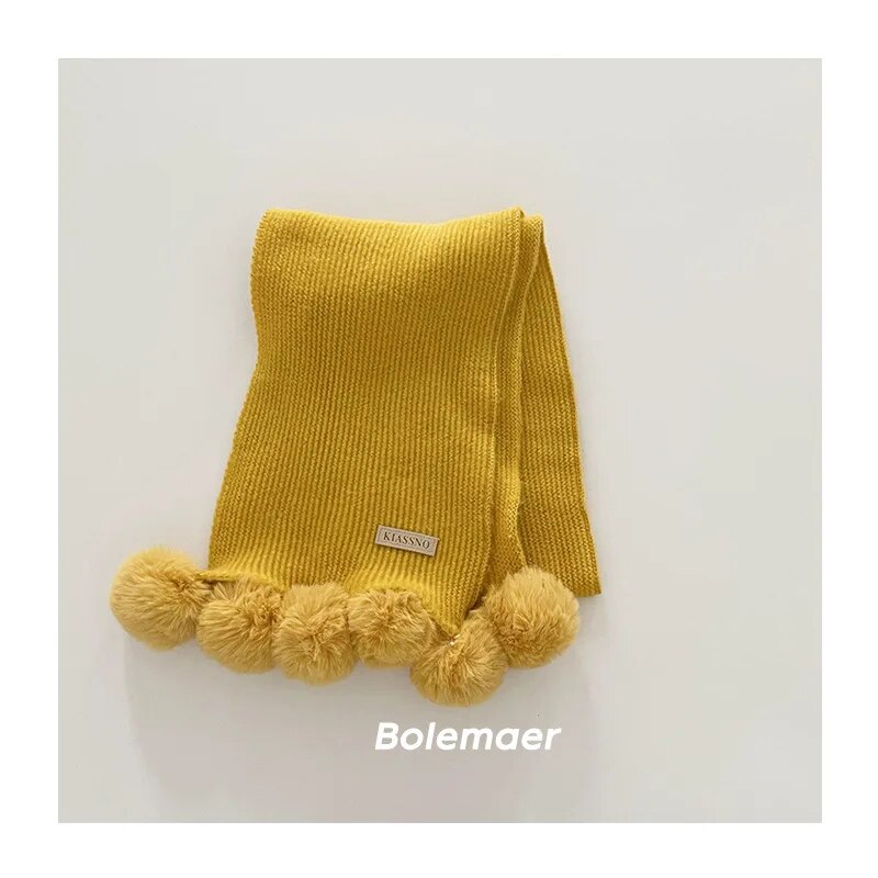 -キッズマフラー スカーフ ニット ぽんぽん付き ネックウォーマー 9カラー ガールズ 女の子 子供服 - mamahalo shop - ネックウォーマー -  べビー服 - 子供服 - 男の子 - 女の子