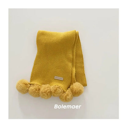 -キッズマフラー スカーフ ニット ぽんぽん付き ネックウォーマー 9カラー ガールズ 女の子 子供服 - mamahalo shop - ネックウォーマー -  べビー服 - 子供服 - 男の子 - 女の子