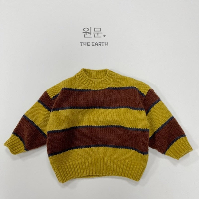 -キッズ セーター ニット レトロボーダー ルーズトップス 3カラー ボーイズ 男の子 子供服 7830 - mamahalo shop - ニット・セーター -  べビー服 - 子供服 - 男の子 - 女の子