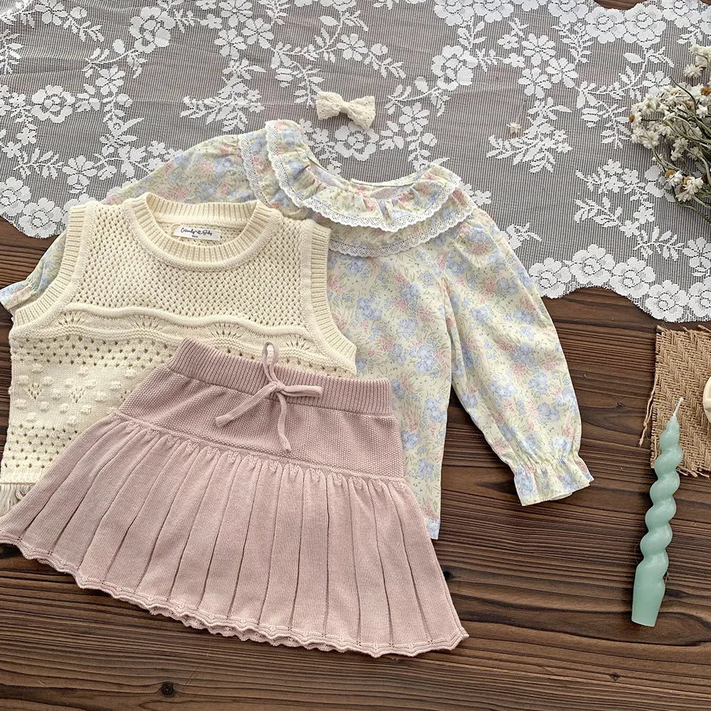 -ベビーキッズトップス 長袖チュニックブラウス フリル襟 フラワープリント 無地【mh0004450】 - mamahalo shop - 長袖シャツ・ブラウス -  べビー服 - 子供服 - 男の子 - 女の子