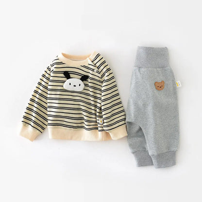 -ベビートップス 長袖スウェットシャツ ボーダー/無地 アニマルアップリケ - mamahalo shop - 長袖Tシャツ -  べビー服 - 子供服 - 男の子 - 女の子