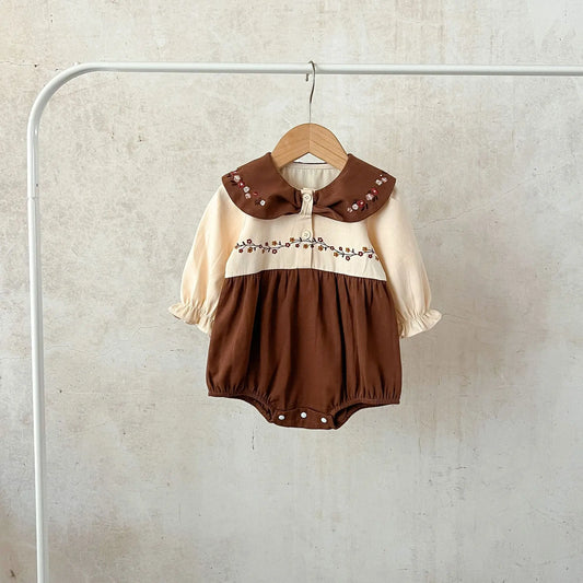 -ベビーロンパース 花柄フラワー刺繍 長袖ボディスーツ【mh0004405】 - mamahalo shop - 長袖ロンパース -  べビー服 - 子供服 - 男の子 - 女の子